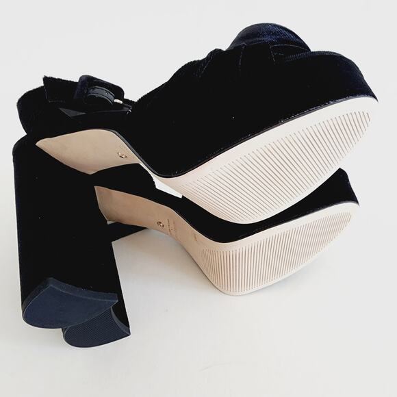 Antonio Melani Black Velvet Open Toe Platform Sandals Heels Rose Accent Size 9 - Picture 7 of 12